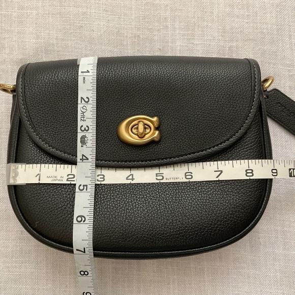 Coach Willow Saddle Crossbody Shoulder Bag Black Pebble Leather 2 Straps NEW - Picture 5 of 16